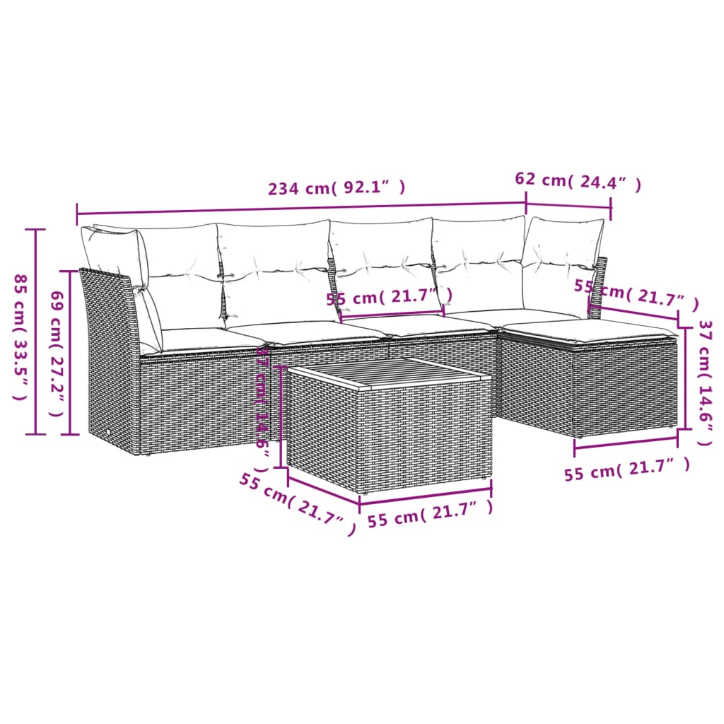 6-delige Loungeset met kussens poly rattan zwart is nu te koop bij PeponiXL, paradijselijk wonen!