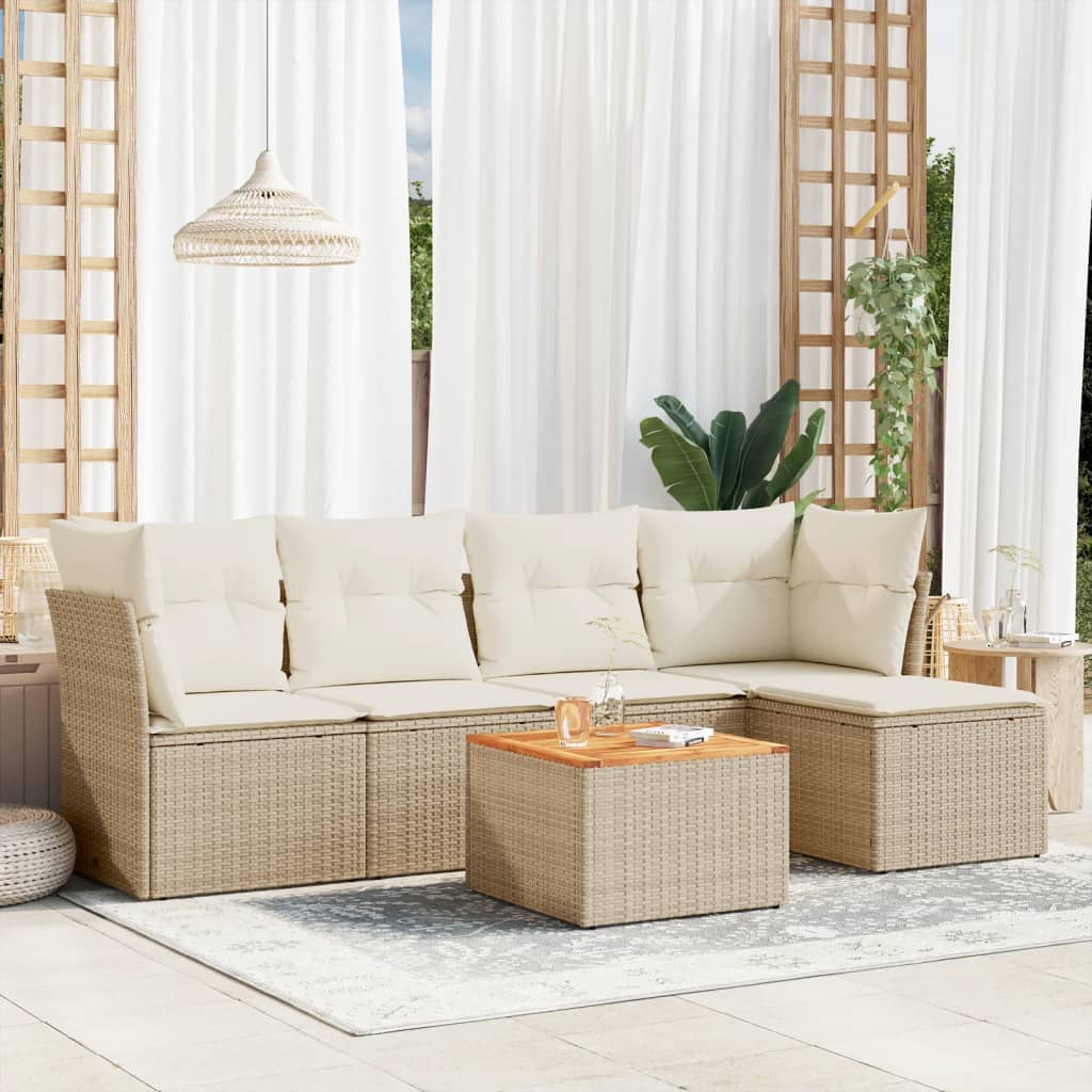 6-delige Loungeset met kussens poly rattan beige is nu te koop bij PeponiXL, paradijselijk wonen!