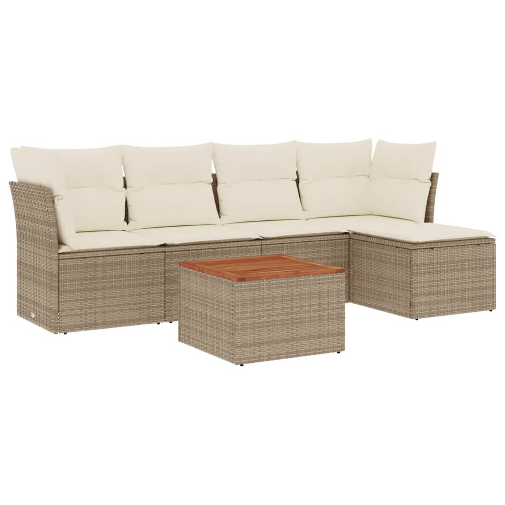 6-delige Loungeset met kussens poly rattan beige is nu te koop bij PeponiXL, paradijselijk wonen!