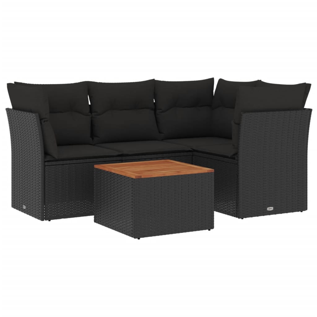 5-delige Loungeset met kussens poly rattan zwart is nu te koop bij PeponiXL, paradijselijk wonen!
