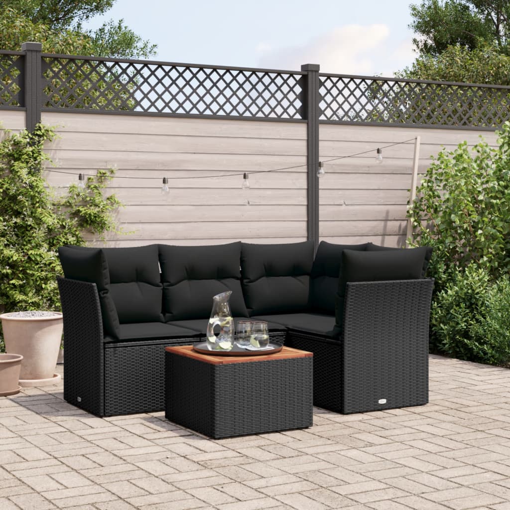 5-delige Loungeset met kussens poly rattan zwart is nu te koop bij PeponiXL, paradijselijk wonen!