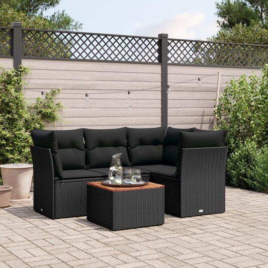 5-delige Loungeset met kussens poly rattan zwart is nu te koop bij PeponiXL, paradijselijk wonen!