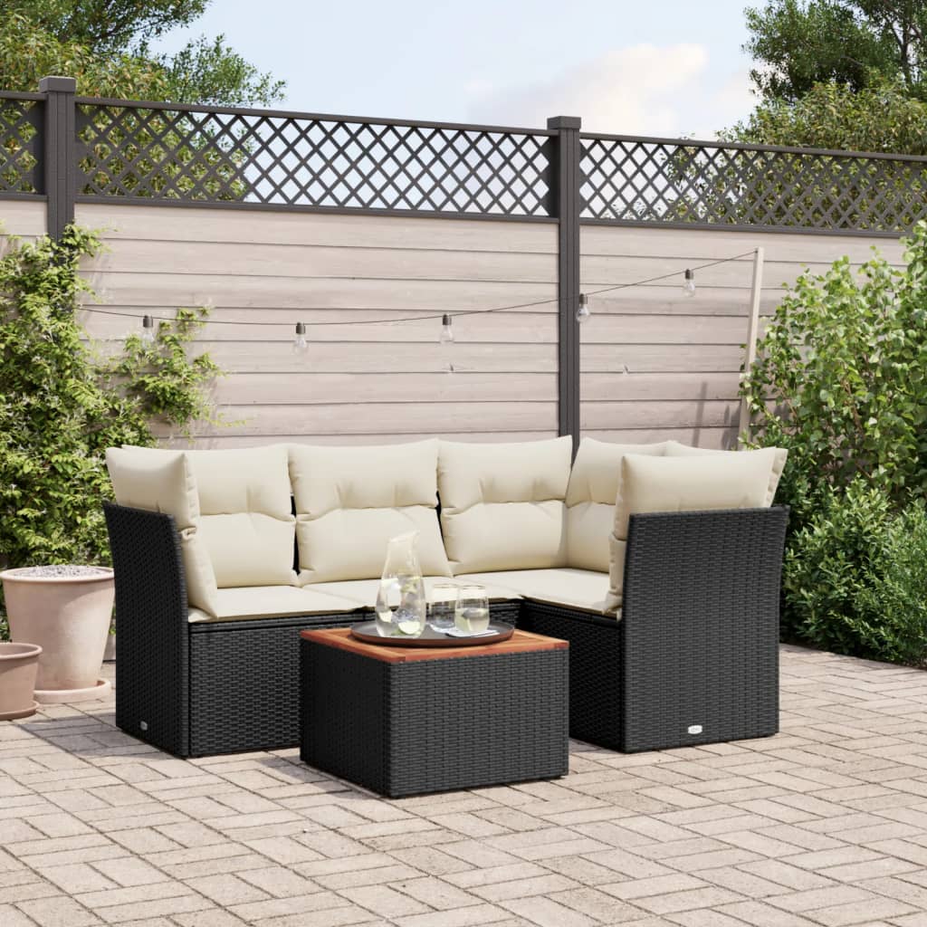 5-delige Loungeset met kussens poly rattan zwart is nu te koop bij PeponiXL, paradijselijk wonen!