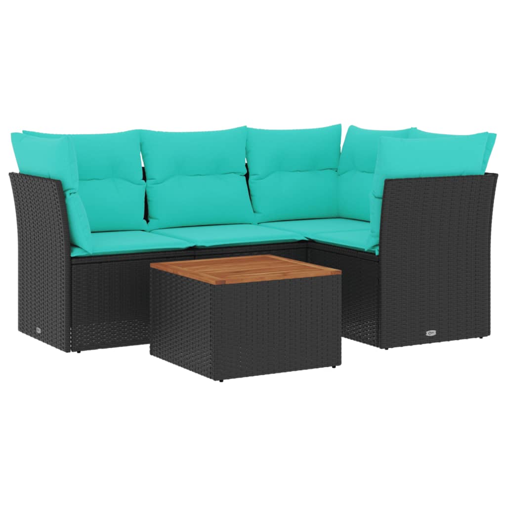 5-delige Loungeset met kussens poly rattan zwart is nu te koop bij PeponiXL, paradijselijk wonen!