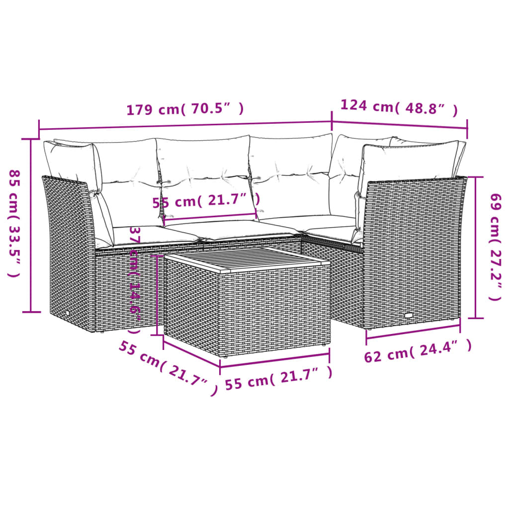 5-delige Loungeset met kussens poly rattan zwart is nu te koop bij PeponiXL, paradijselijk wonen!