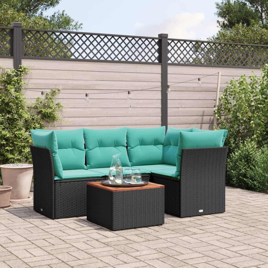 5-delige Loungeset met kussens poly rattan zwart is nu te koop bij PeponiXL, paradijselijk wonen!