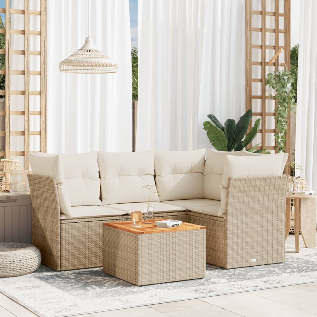 5-delige Loungeset met kussens poly rattan beige is nu te koop bij PeponiXL, paradijselijk wonen!
