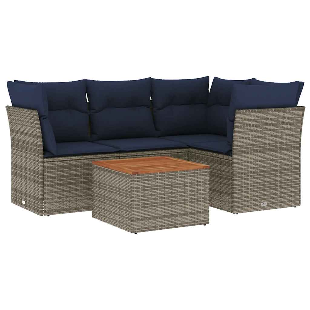 5-delige Loungeset met kussens poly rattan grijs is nu te koop bij PeponiXL, paradijselijk wonen!