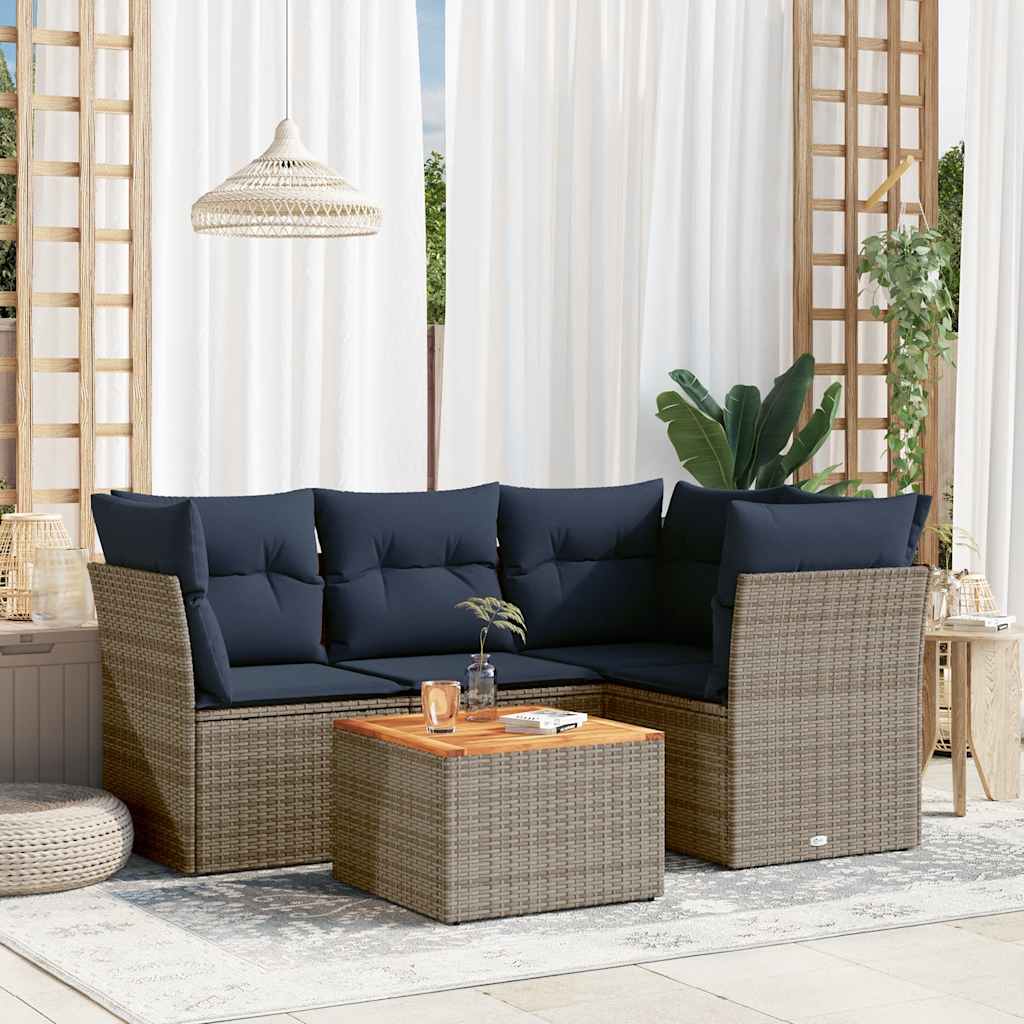 5-delige Loungeset met kussens poly rattan grijs is nu te koop bij PeponiXL, paradijselijk wonen!