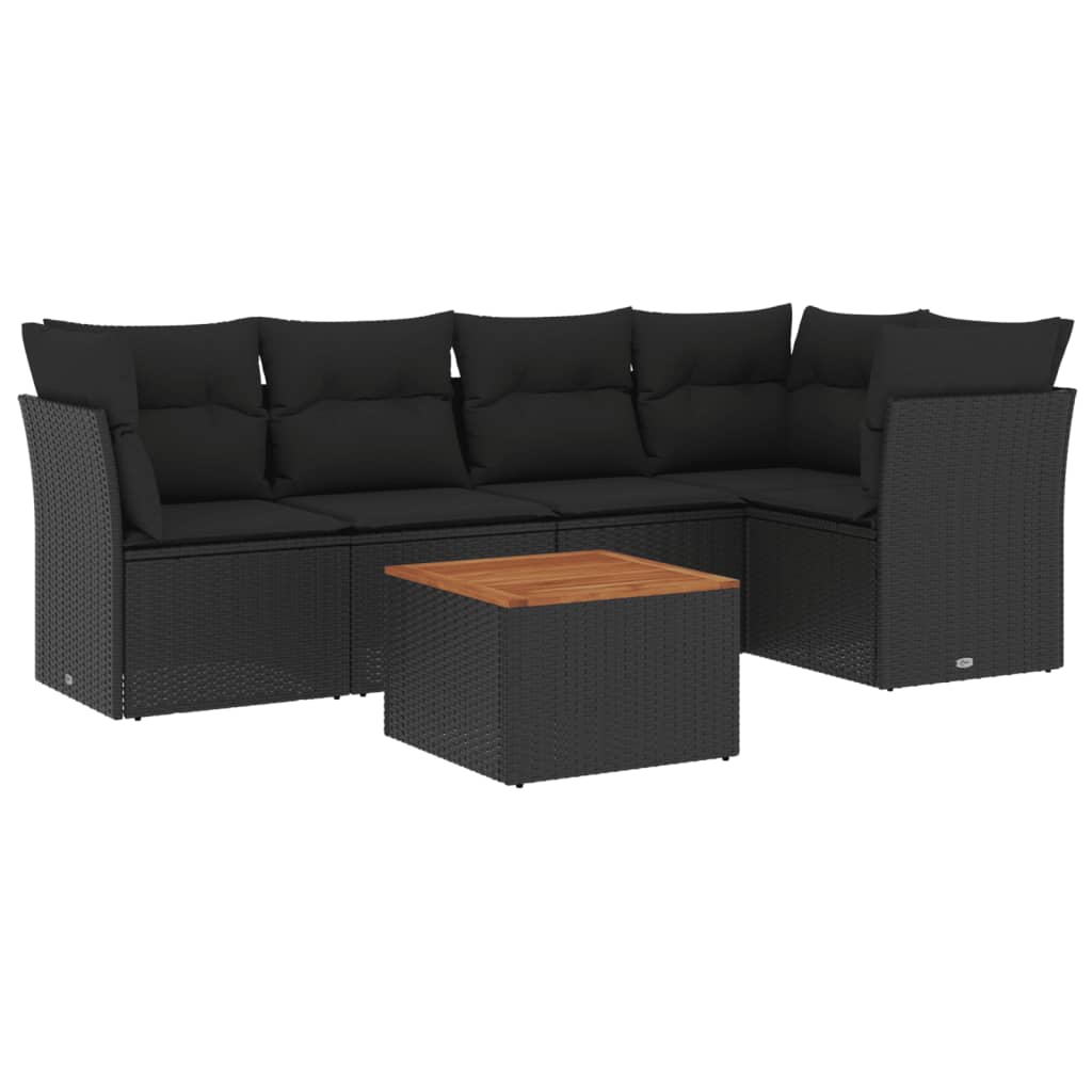 6-delige Loungeset met kussens poly rattan zwart is nu te koop bij PeponiXL, paradijselijk wonen!