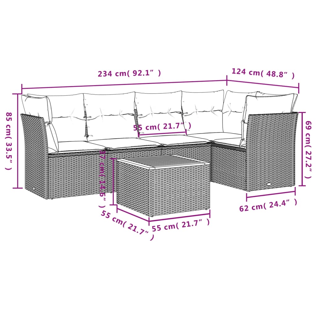 6-delige Loungeset met kussens poly rattan zwart is nu te koop bij PeponiXL, paradijselijk wonen!