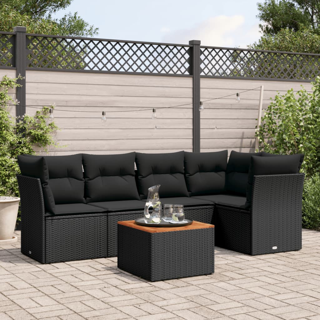 6-delige Loungeset met kussens poly rattan zwart is nu te koop bij PeponiXL, paradijselijk wonen!