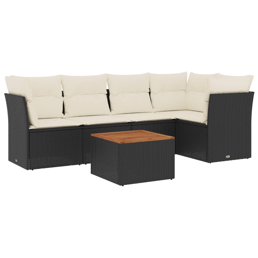 6-delige Loungeset met kussens poly rattan zwart is nu te koop bij PeponiXL, paradijselijk wonen!