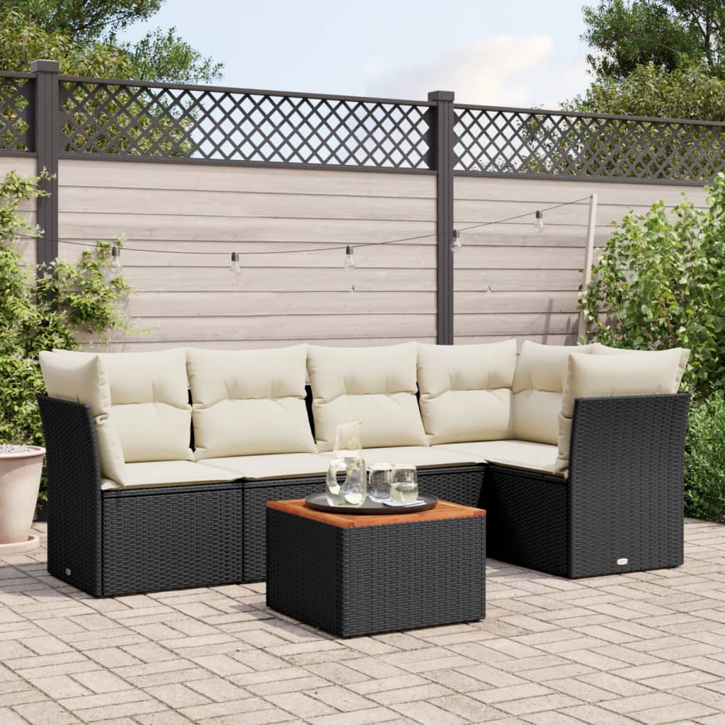 6-delige Loungeset met kussens poly rattan zwart is nu te koop bij PeponiXL, paradijselijk wonen!