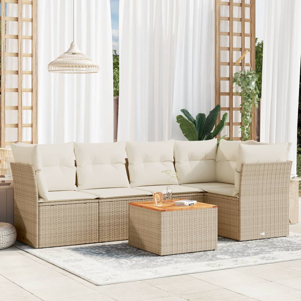 6-delige Loungeset met kussens poly rattan beige is nu te koop bij PeponiXL, paradijselijk wonen!