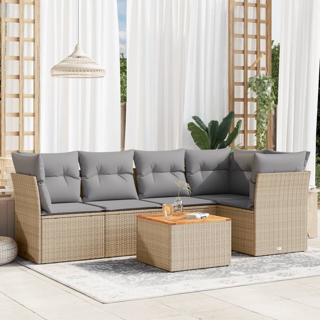6-delige Loungeset met kussens poly rattan gemengd beige is nu te koop bij PeponiXL, paradijselijk wonen!