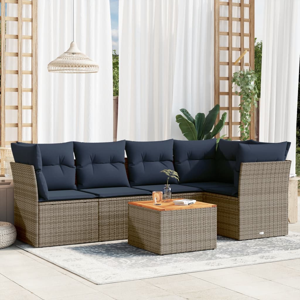 6-delige Loungeset met kussens poly rattan grijs is nu te koop bij PeponiXL, paradijselijk wonen!