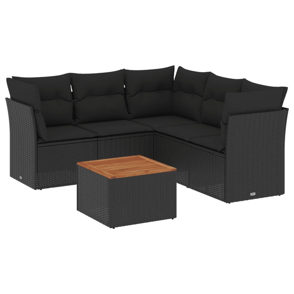 6-delige Loungeset met kussens poly rattan zwart is nu te koop bij PeponiXL, paradijselijk wonen!