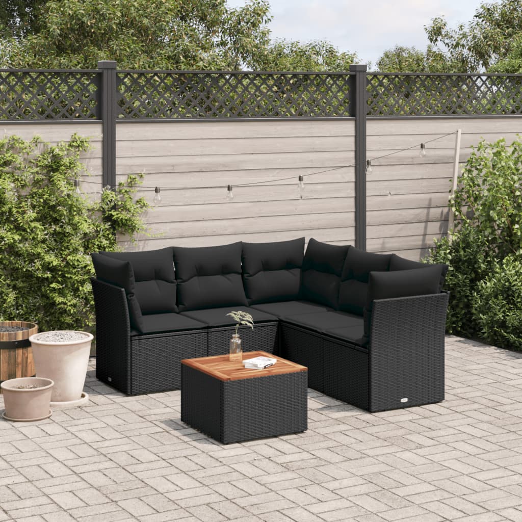 6-delige Loungeset met kussens poly rattan zwart is nu te koop bij PeponiXL, paradijselijk wonen!