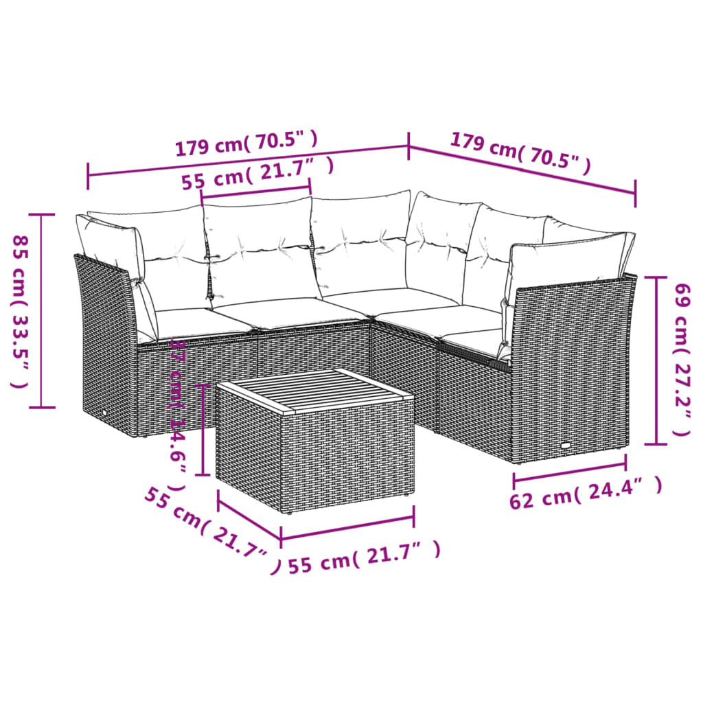 6-delige Loungeset met kussens poly rattan zwart is nu te koop bij PeponiXL, paradijselijk wonen!