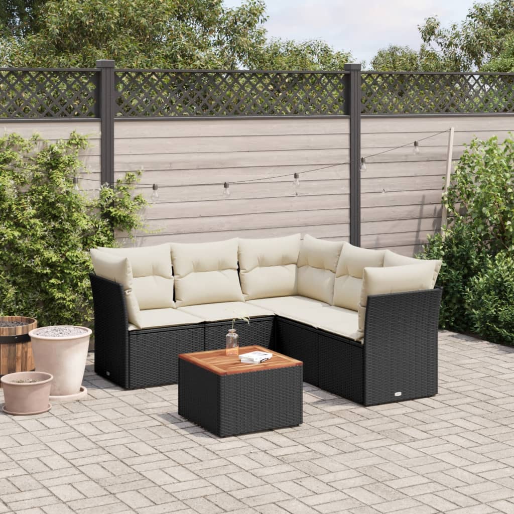 6-delige Loungeset met kussens poly rattan zwart is nu te koop bij PeponiXL, paradijselijk wonen!