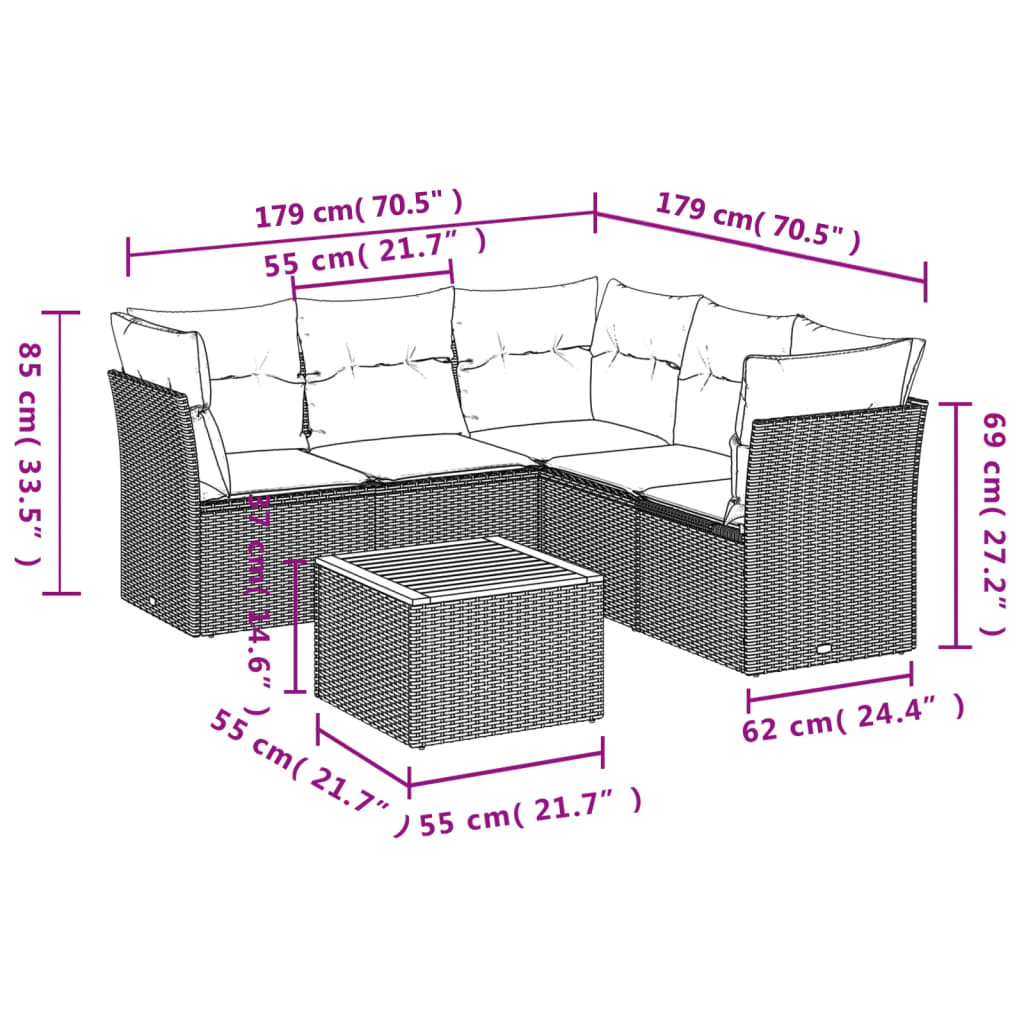6-delige Loungeset met kussens poly rattan beige is nu te koop bij PeponiXL, paradijselijk wonen!