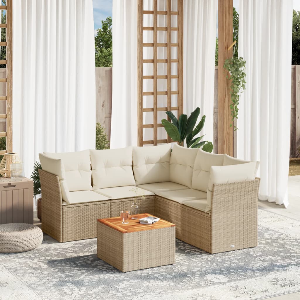 6-delige Loungeset met kussens poly rattan beige is nu te koop bij PeponiXL, paradijselijk wonen!
