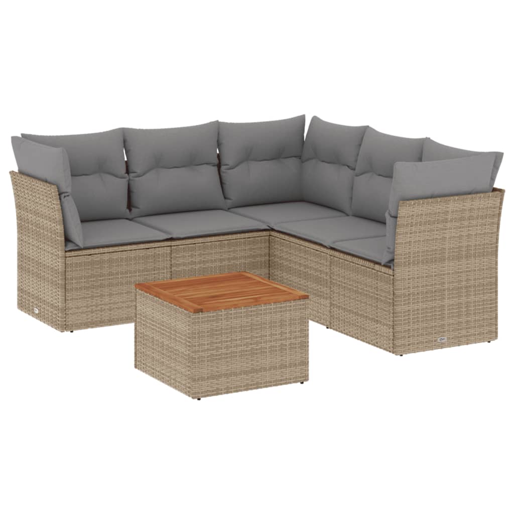 6-delige Loungeset met kussens poly rattan gemengd beige is nu te koop bij PeponiXL, paradijselijk wonen!