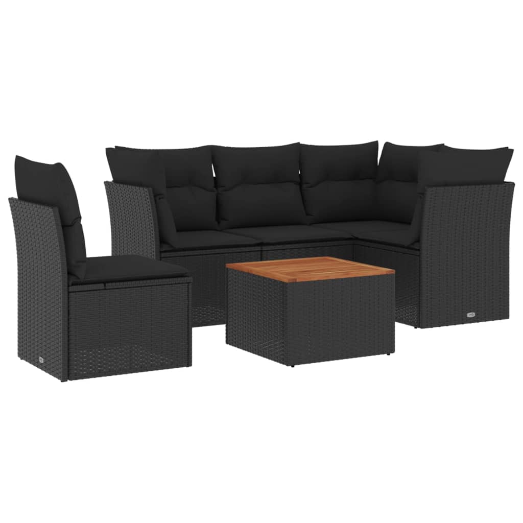 6-delige Loungeset met kussens poly rattan zwart is nu te koop bij PeponiXL, paradijselijk wonen!