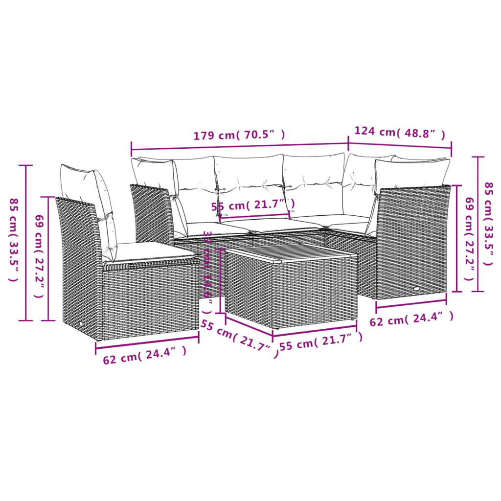 6-delige Loungeset met kussens poly rattan zwart is nu te koop bij PeponiXL, paradijselijk wonen!