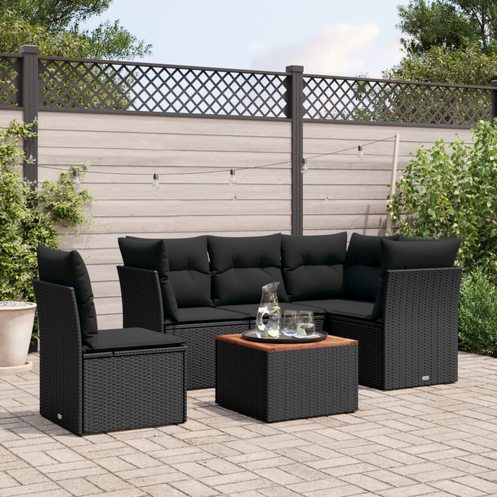 6-delige Loungeset met kussens poly rattan zwart is nu te koop bij PeponiXL, paradijselijk wonen!