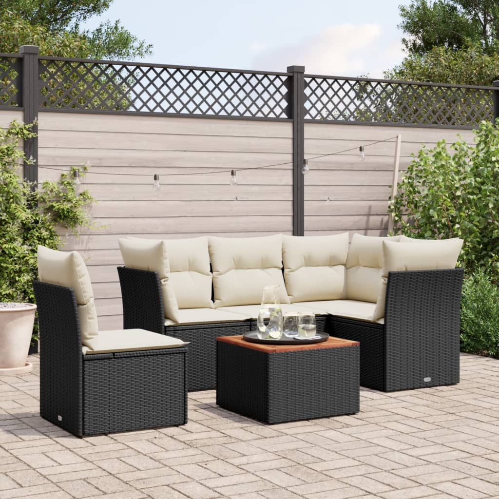 6-delige Loungeset met kussens poly rattan zwart is nu te koop bij PeponiXL, paradijselijk wonen!