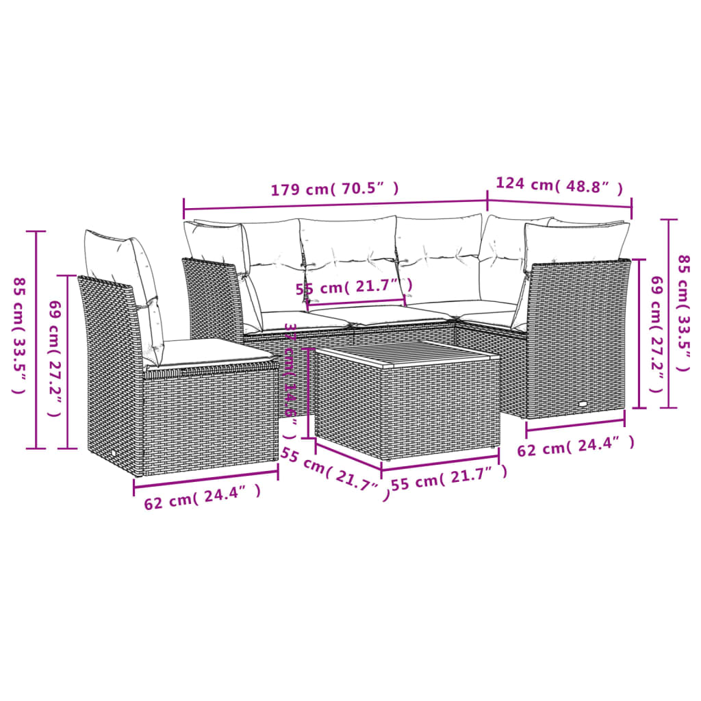 6-delige Loungeset met kussens poly rattan beige is nu te koop bij PeponiXL, paradijselijk wonen!