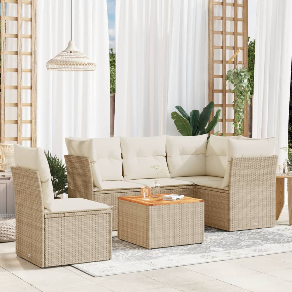 6-delige Loungeset met kussens poly rattan beige is nu te koop bij PeponiXL, paradijselijk wonen!