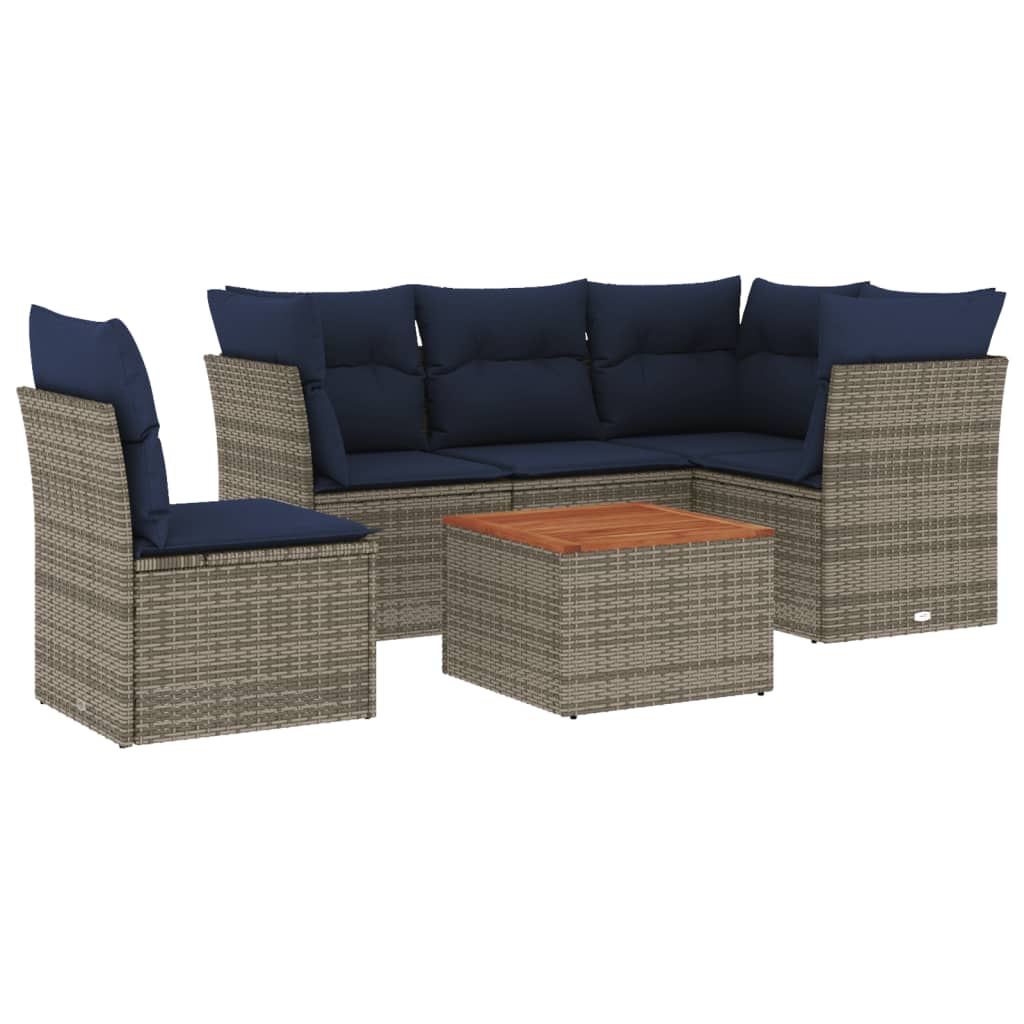 6-delige Loungeset met kussens poly rattan grijs is nu te koop bij PeponiXL, paradijselijk wonen!
