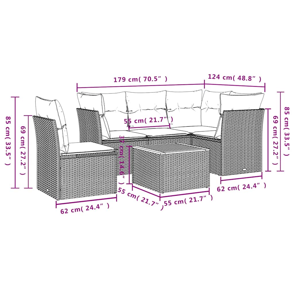 6-delige Loungeset met kussens poly rattan grijs is nu te koop bij PeponiXL, paradijselijk wonen!