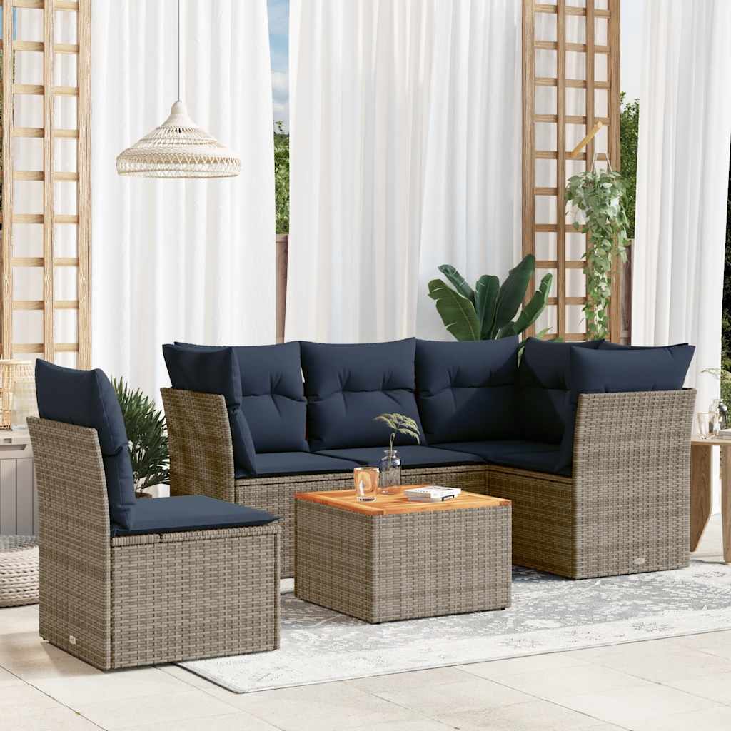 6-delige Loungeset met kussens poly rattan grijs is nu te koop bij PeponiXL, paradijselijk wonen!