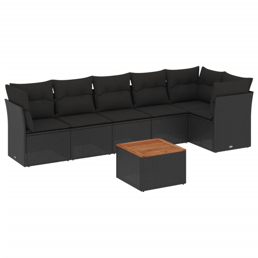 7-delige Loungeset met kussens poly rattan zwart is nu te koop bij PeponiXL, paradijselijk wonen!