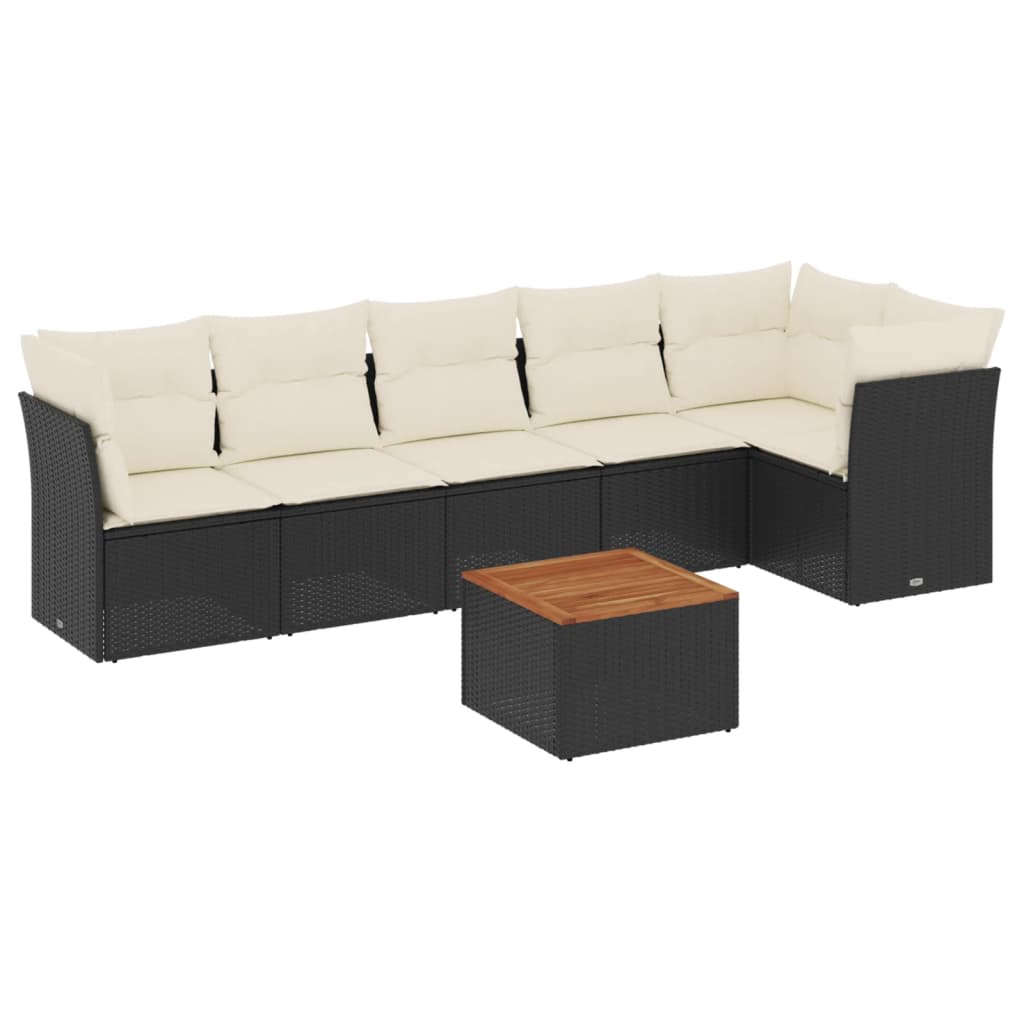 7-delige Loungeset met kussens poly rattan zwart is nu te koop bij PeponiXL, paradijselijk wonen!