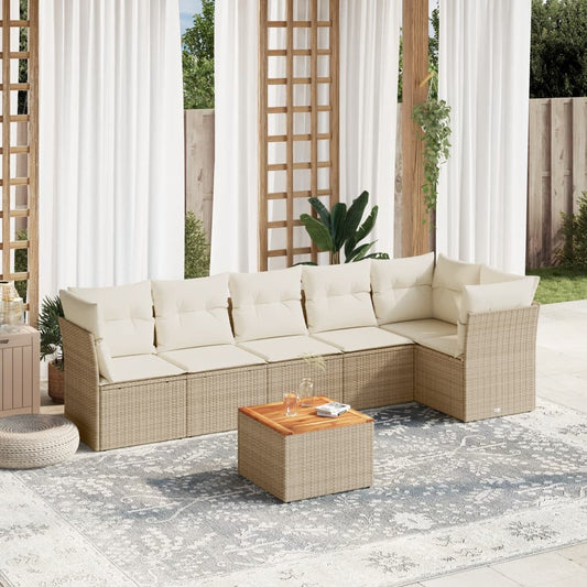 7-delige Loungeset met kussens poly rattan beige is nu te koop bij PeponiXL, paradijselijk wonen!