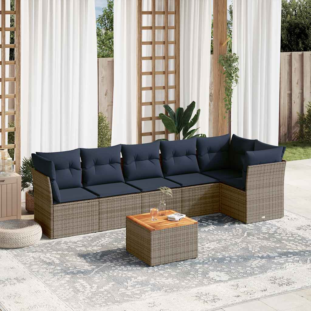7-delige Loungeset met kussens poly rattan grijs is nu te koop bij PeponiXL, paradijselijk wonen!