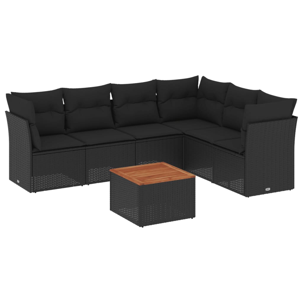 7-delige Loungeset met kussens poly rattan zwart is nu te koop bij PeponiXL, paradijselijk wonen!