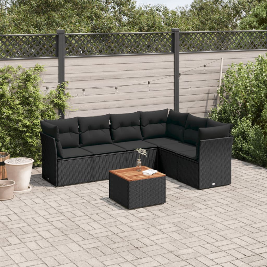 7-delige Loungeset met kussens poly rattan zwart is nu te koop bij PeponiXL, paradijselijk wonen!