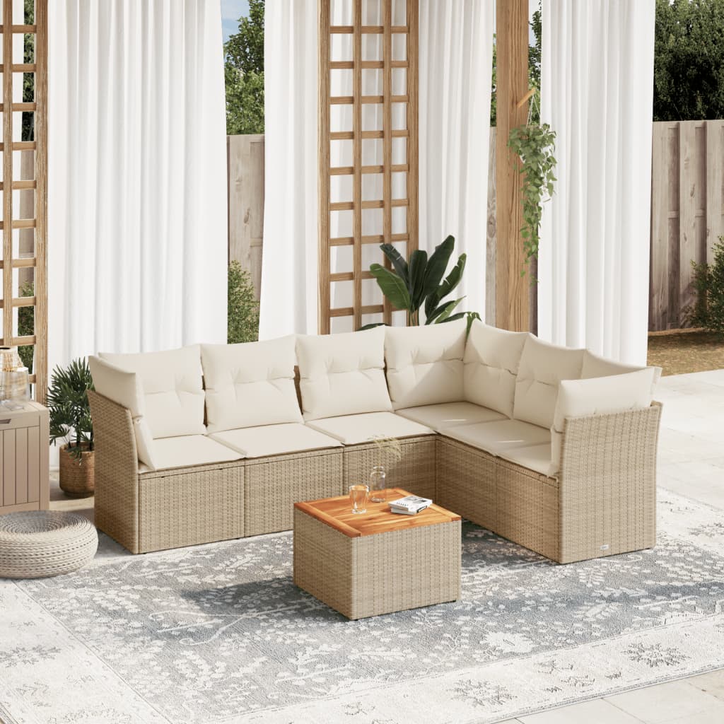 7-delige Loungeset met kussens poly rattan beige is nu te koop bij PeponiXL, paradijselijk wonen!