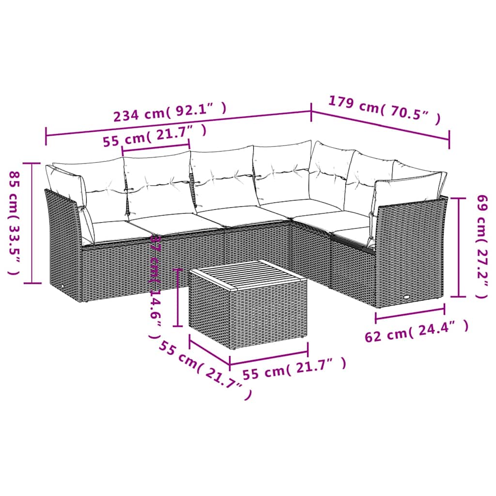 7-delige Loungeset met kussens poly rattan grijs is nu te koop bij PeponiXL, paradijselijk wonen!