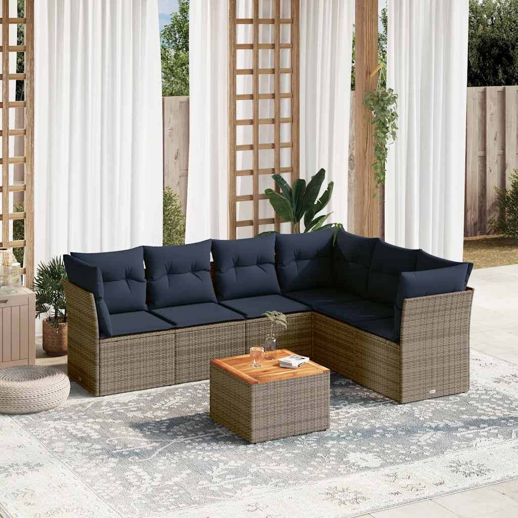 7-delige Loungeset met kussens poly rattan grijs is nu te koop bij PeponiXL, paradijselijk wonen!