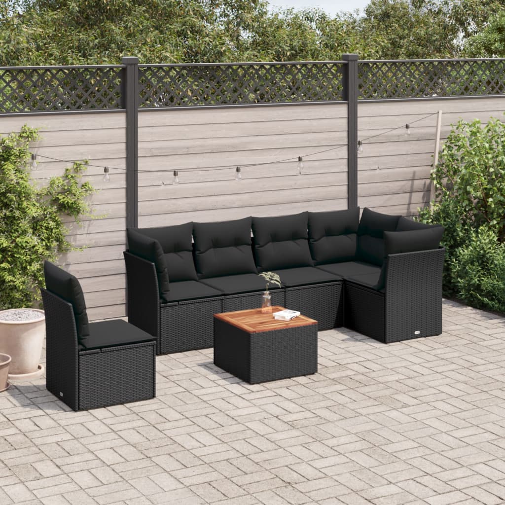 7-delige Loungeset met kussens poly rattan zwart is nu te koop bij PeponiXL, paradijselijk wonen!
