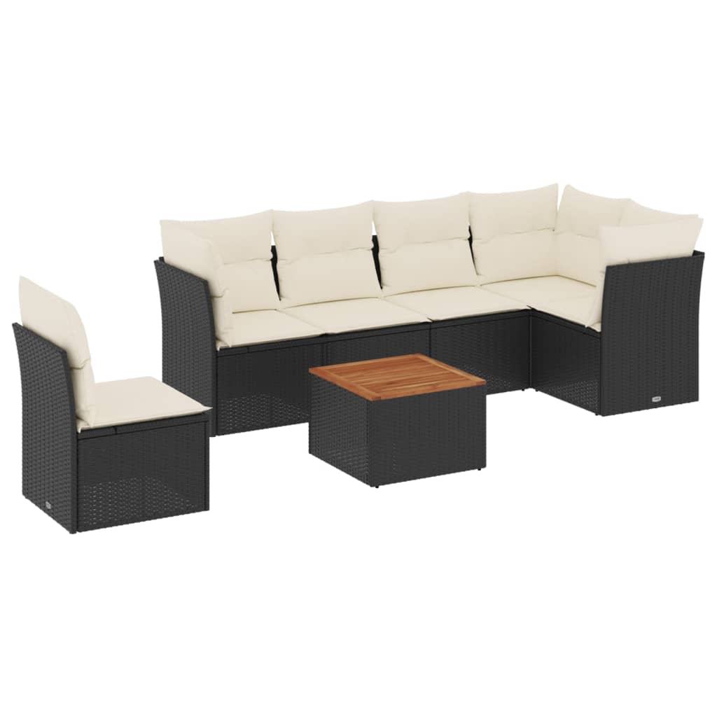 7-delige Loungeset met kussens poly rattan zwart is nu te koop bij PeponiXL, paradijselijk wonen!