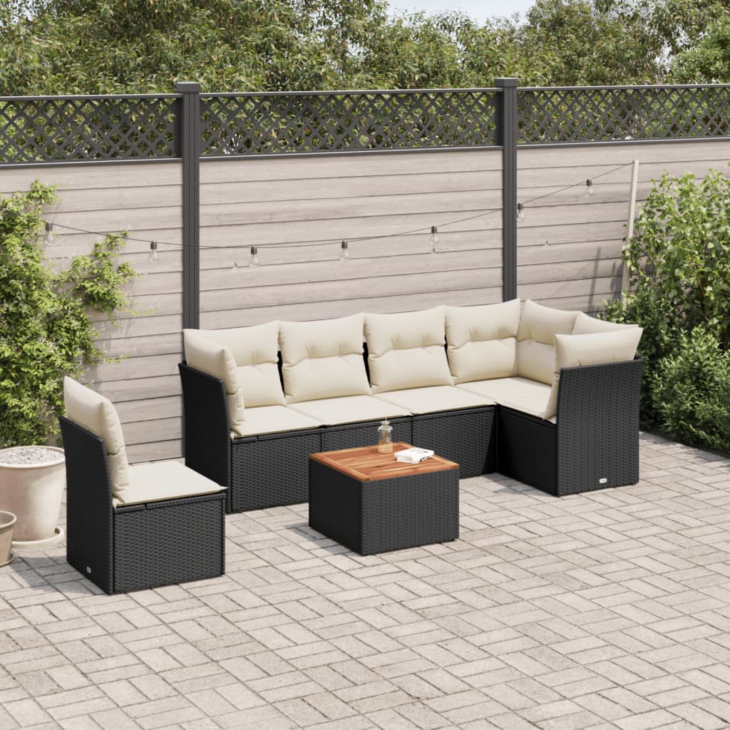 7-delige Loungeset met kussens poly rattan zwart is nu te koop bij PeponiXL, paradijselijk wonen!