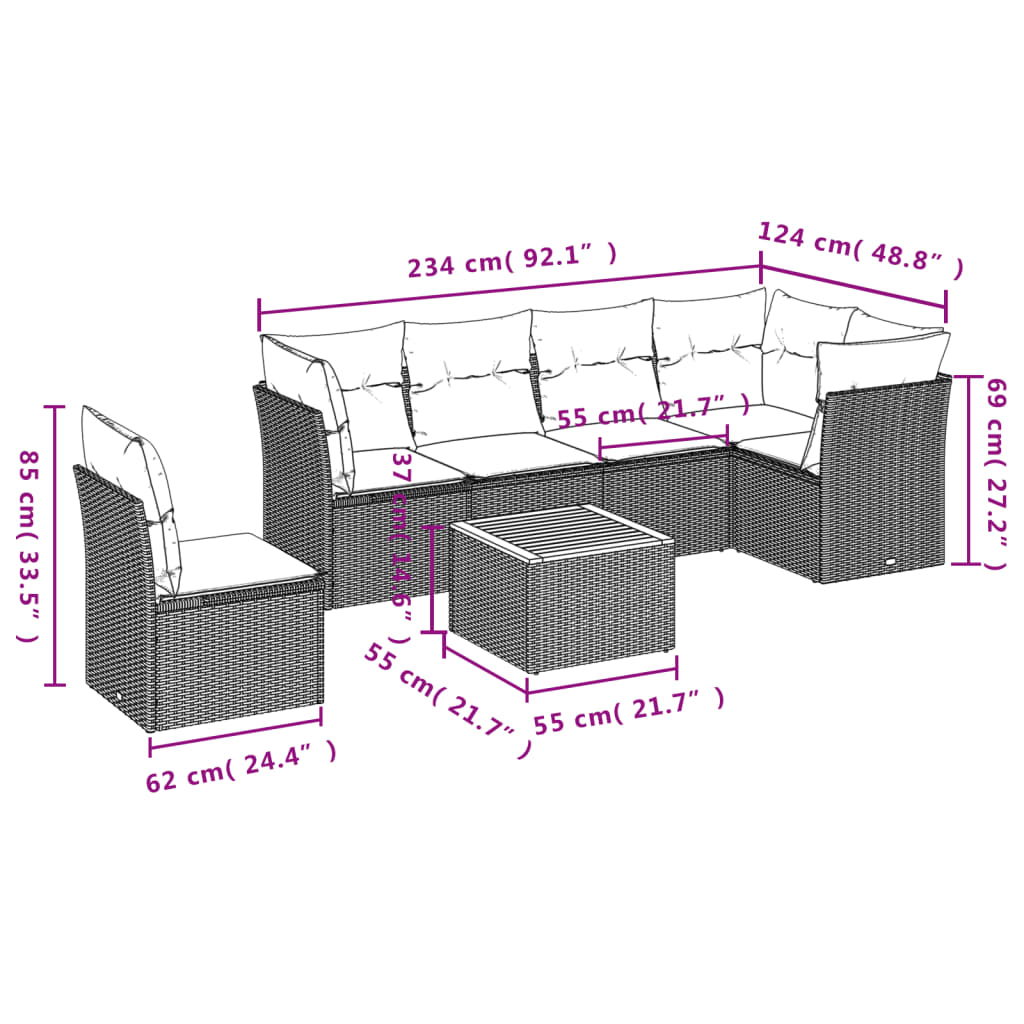 7-delige Loungeset met kussens poly rattan beige is nu te koop bij PeponiXL, paradijselijk wonen!